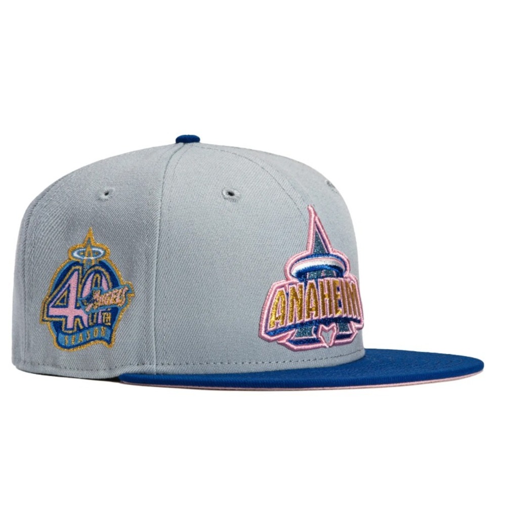 New Era 59Fifty Los Angeles Angels 40th Patch Pink UV Fitted Hat Size 7 5/8
